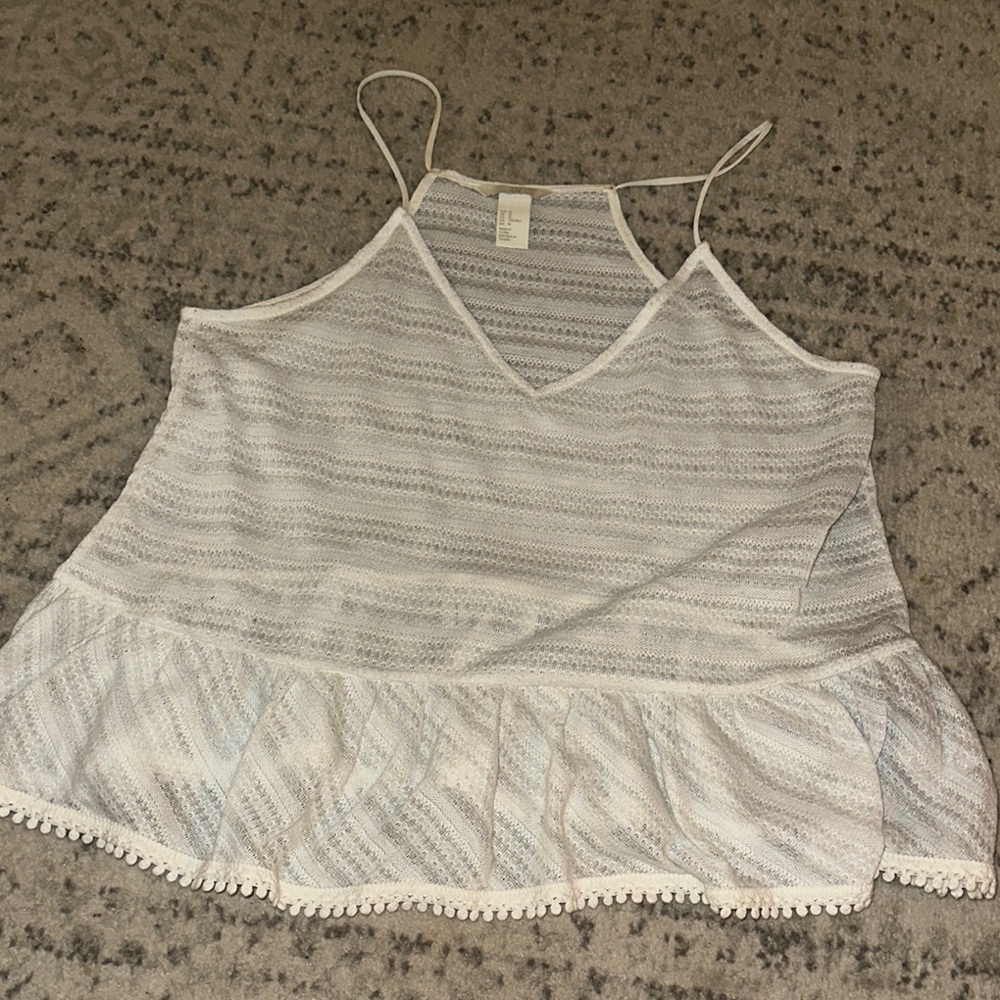 H&M Ruffle Hem Sheer Tank Top in Classic White